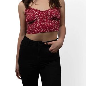 Melrose Place Red Crop Smocked Top Sz L